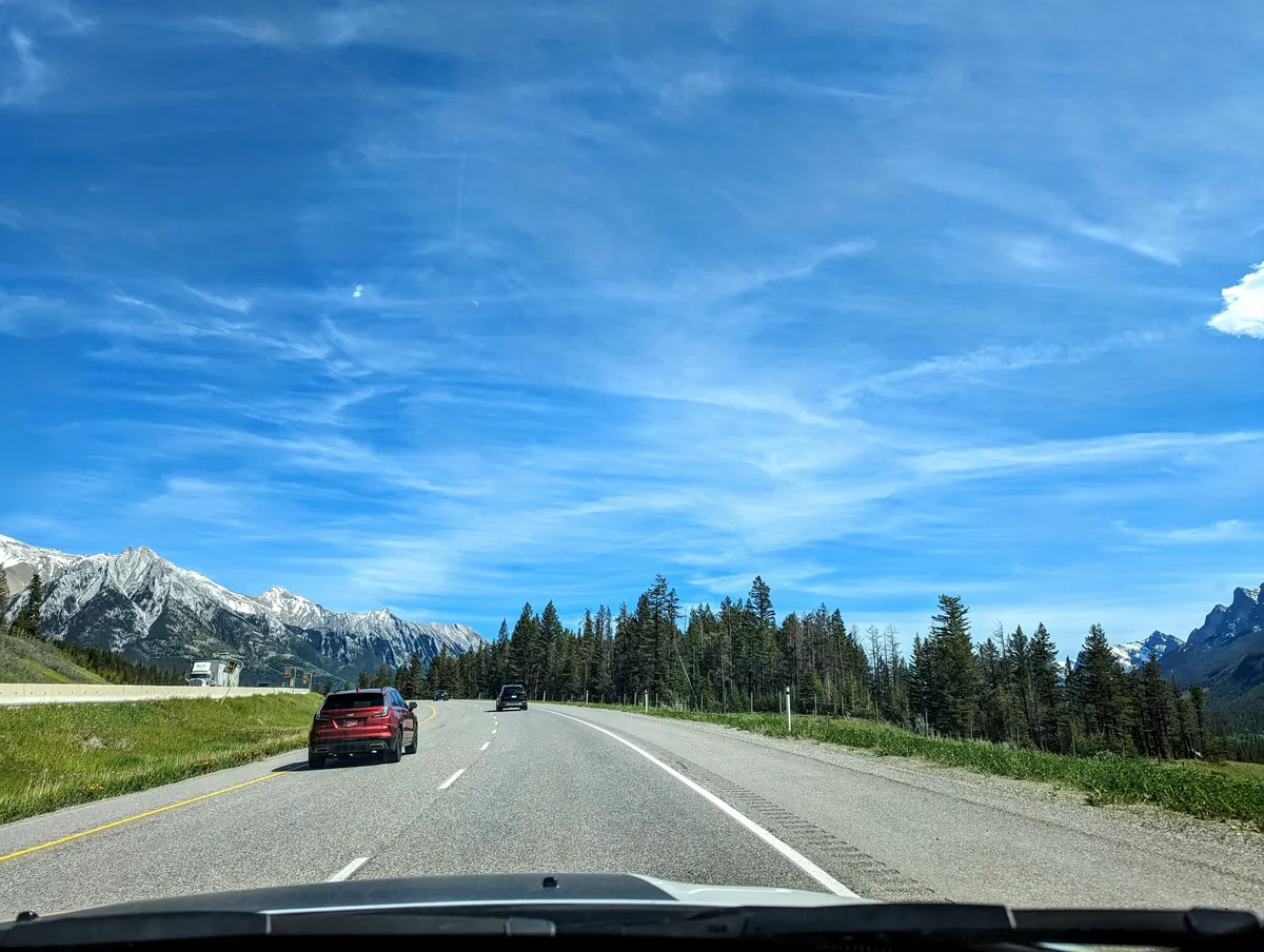 Divided highway with light traffic in BC mountains