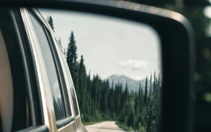 Car side mirror view for shoulder checks and 360 observation skills