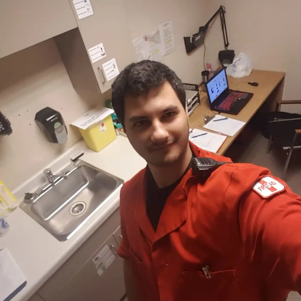 Sergey working as a First Aid Medic and Emergency Response Vehicle driver in BC